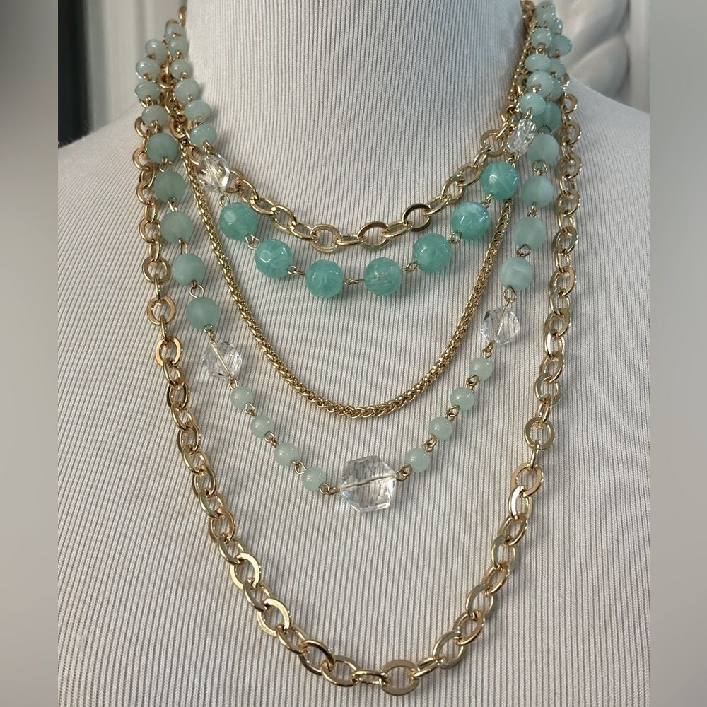 NWT Massini Gold Tone Necklace Set with Turquoise Beads